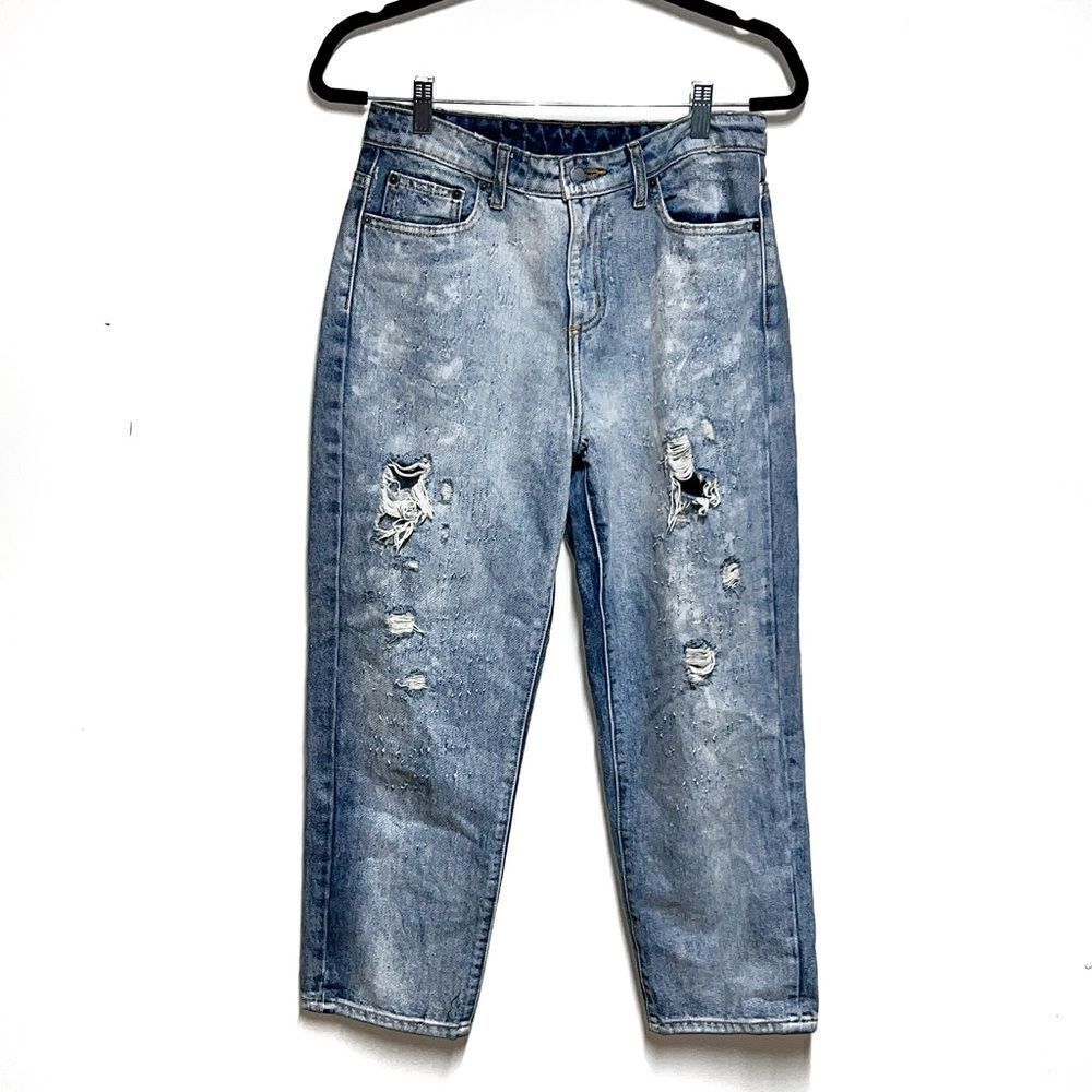 Carmar Los Angelos Boyfriend High Waisted Destroyed Distressed Crop Jeans Sz 26